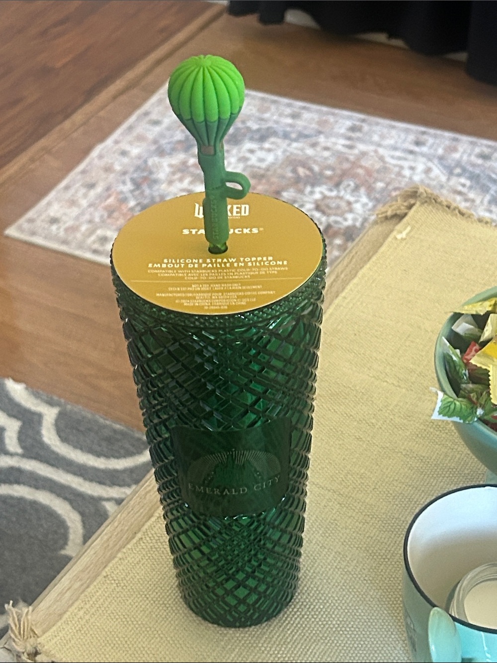 Starbucks Green Textured Diamond Tumbler with Hot Air Balloon Straw